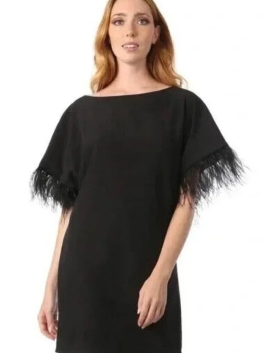 Jay X JAYGODFREY Black Feather Sleeve Draped Cocktail Dress Size 2
